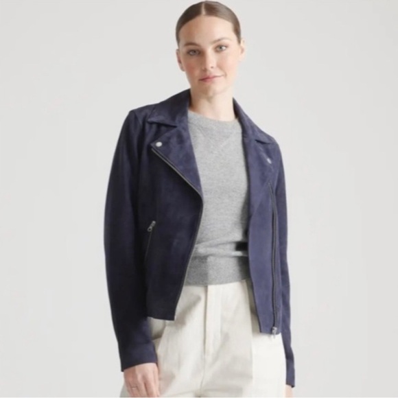 Quince Jackets & Blazers - Quince navy suede leather motorcycle jacket sz Lg. Excellent condition, like new